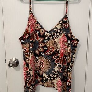 Black and Red Peacock Design Asymmetrical Camisole